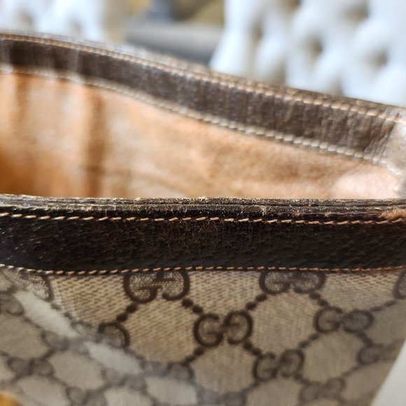 Vintage 70's GUCCI GG Monogram Brown Large Brit Supreme Blondie Shoulder Tote Ba - Picture 10 of 13